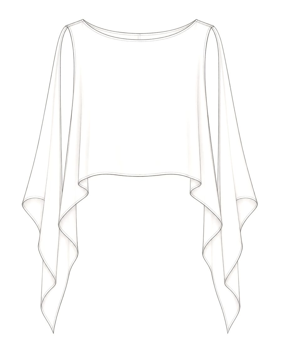 Desenho técnico da blusa capa poncho Aura